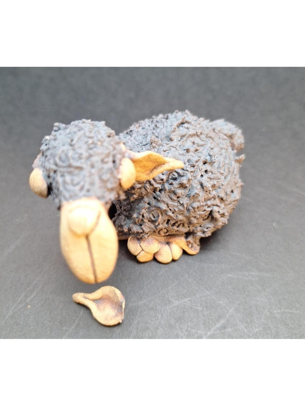 Vintage Handmade Signed BIER 89 Sheep Clay Figurine BROKEN EAR